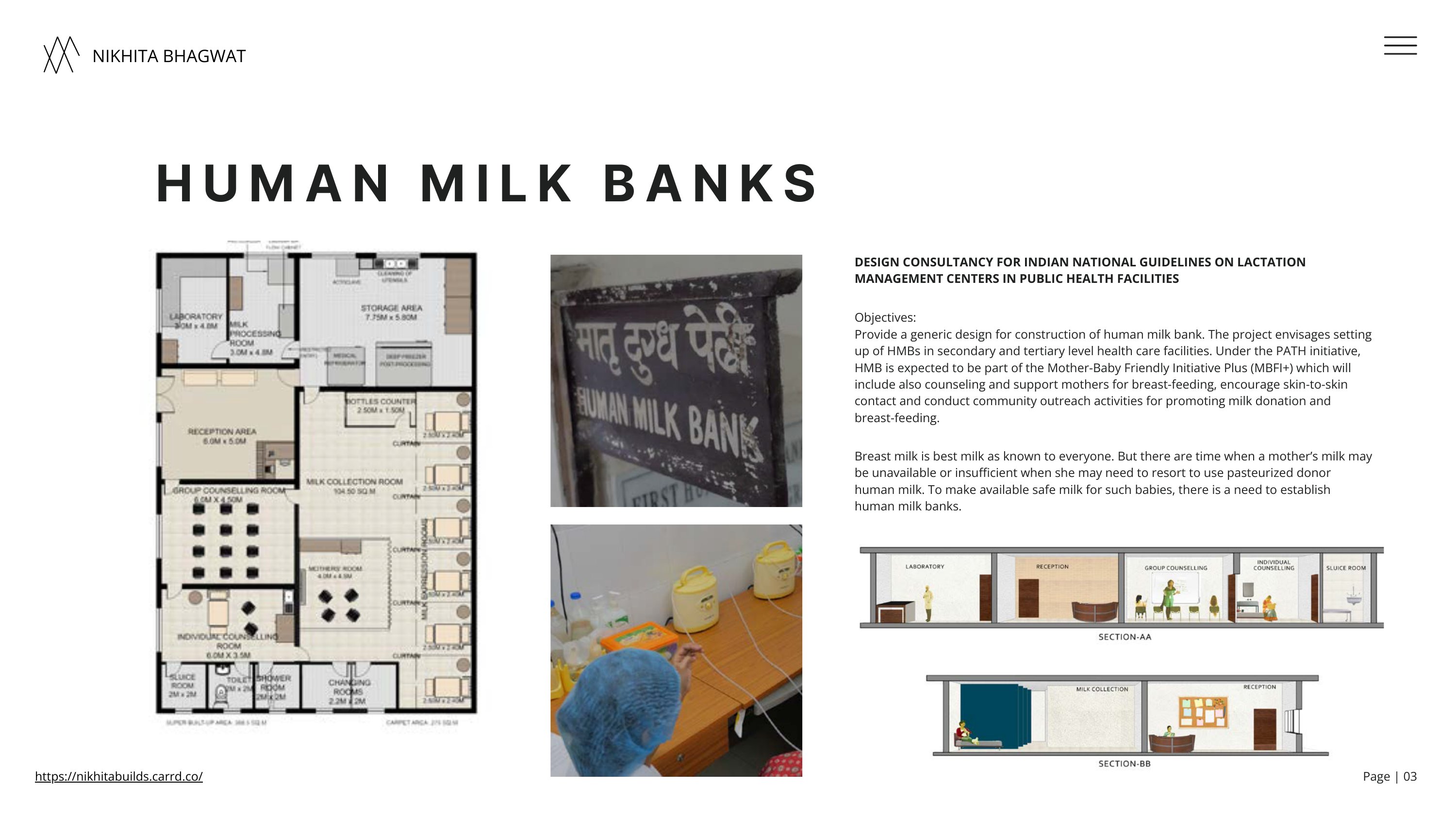 Human Milk Bank floor plan and sections